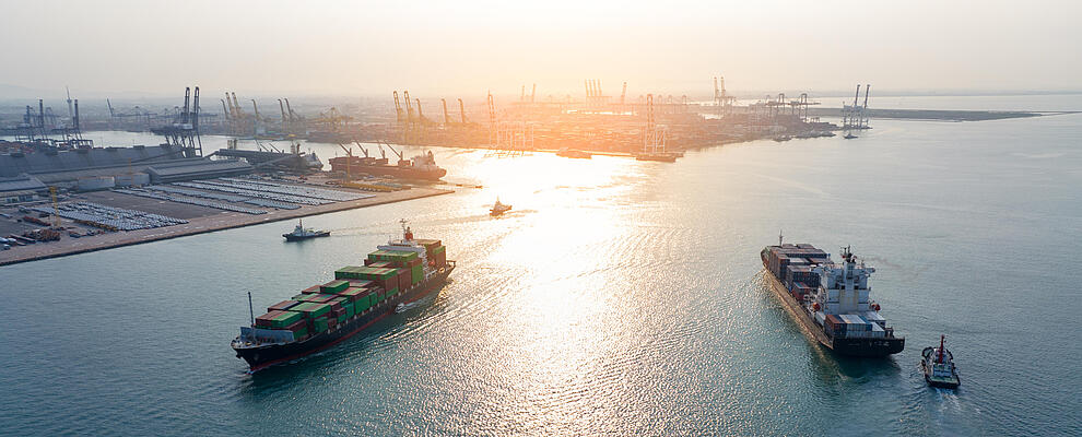 Containerschiffe vor einem Hafen